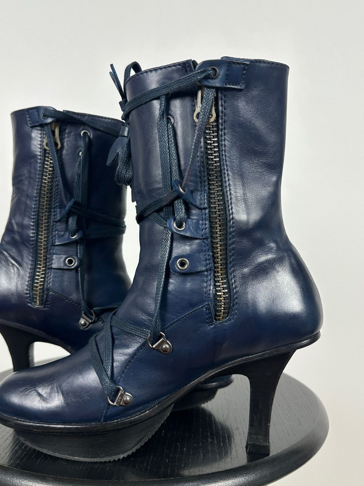 Marithe + Francois Girbaud Marithé + François Girbaud Navy Blue Leather Heeled Boots Size US 6 / IT 36 - 19 Thumbnail