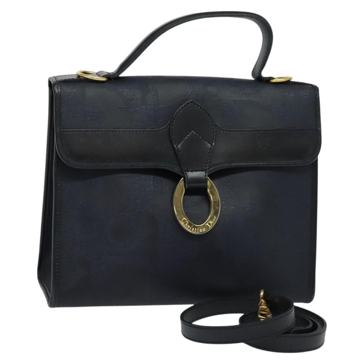 DIOR Trotter Canvas Hand Bag Pvc Navy Gold