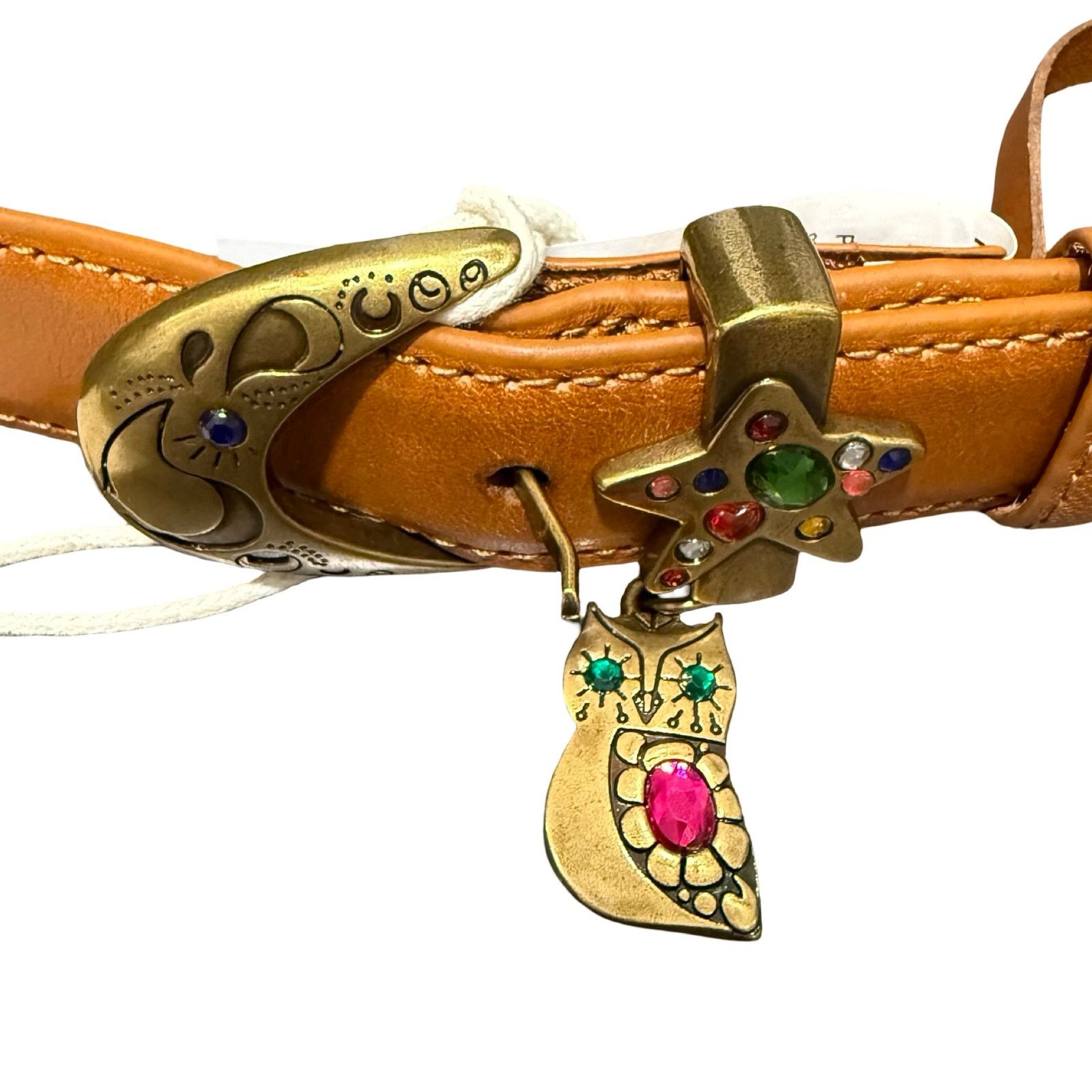Mother Denim Charm School Brown Owl Star Moon Boho Leather Belt size M NEW Tags Mother Charm School Brown Owl Star Moon Leather Belt M NEW main image 2