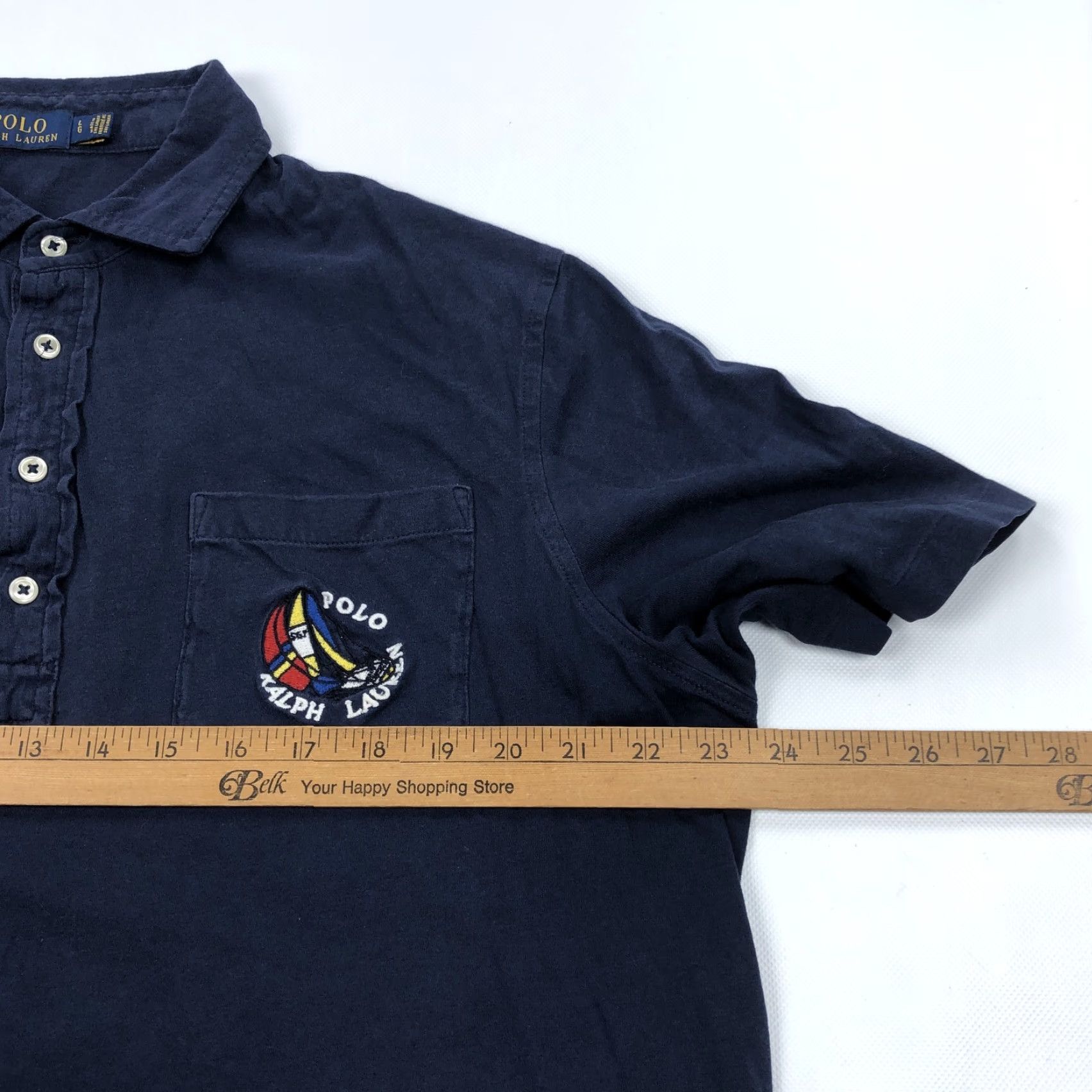 Polo Ralph Lauren Polo Ralph Lauren Polo Shirt Navy Blue Embroidered Sailboat Custom Fit L Mens Short Sleeve Shirt Size US L / EU 52-54 / 3 - 6 Thumbnail