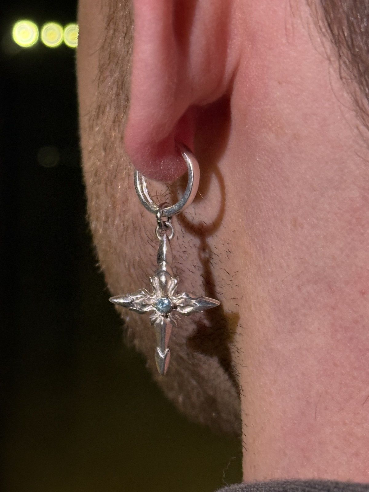Sterling Silver Cross star earings with topaz gem Size ONE SIZE - 1 Thumbnail