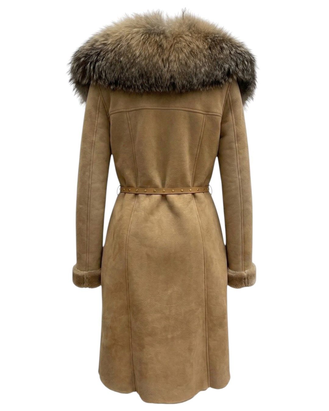 Gucci SHEARLING SUEDE LEATHER FOX FUR COLLAR BELTED COAT Size XS / US 0-2 / IT 36-38 - 2 Thumbnail