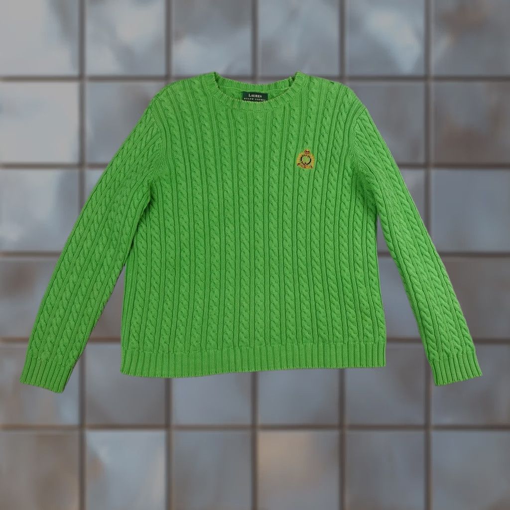 Ralph Lauren Lauren Ralph Lauren Sweater Womens M Green Cable-Knit Crest Logo Y2K Retro Pullover Size M / US 6-8 / IT 42-44 - 1 Thumbnail