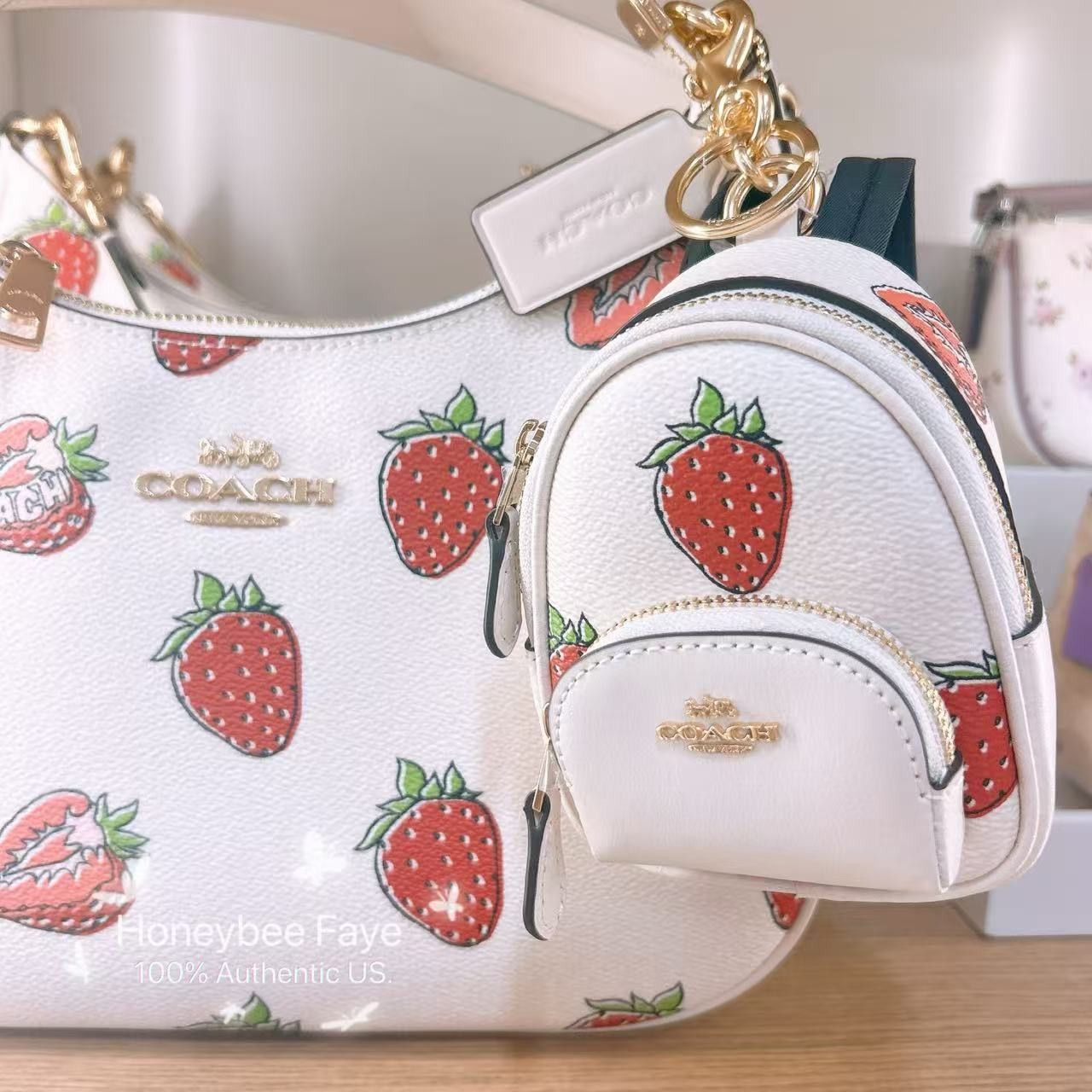 Coach Mini Court Backpack Bag Charm With Strawberry Print CAO93 Size ONE SIZE - 3 Thumbnail