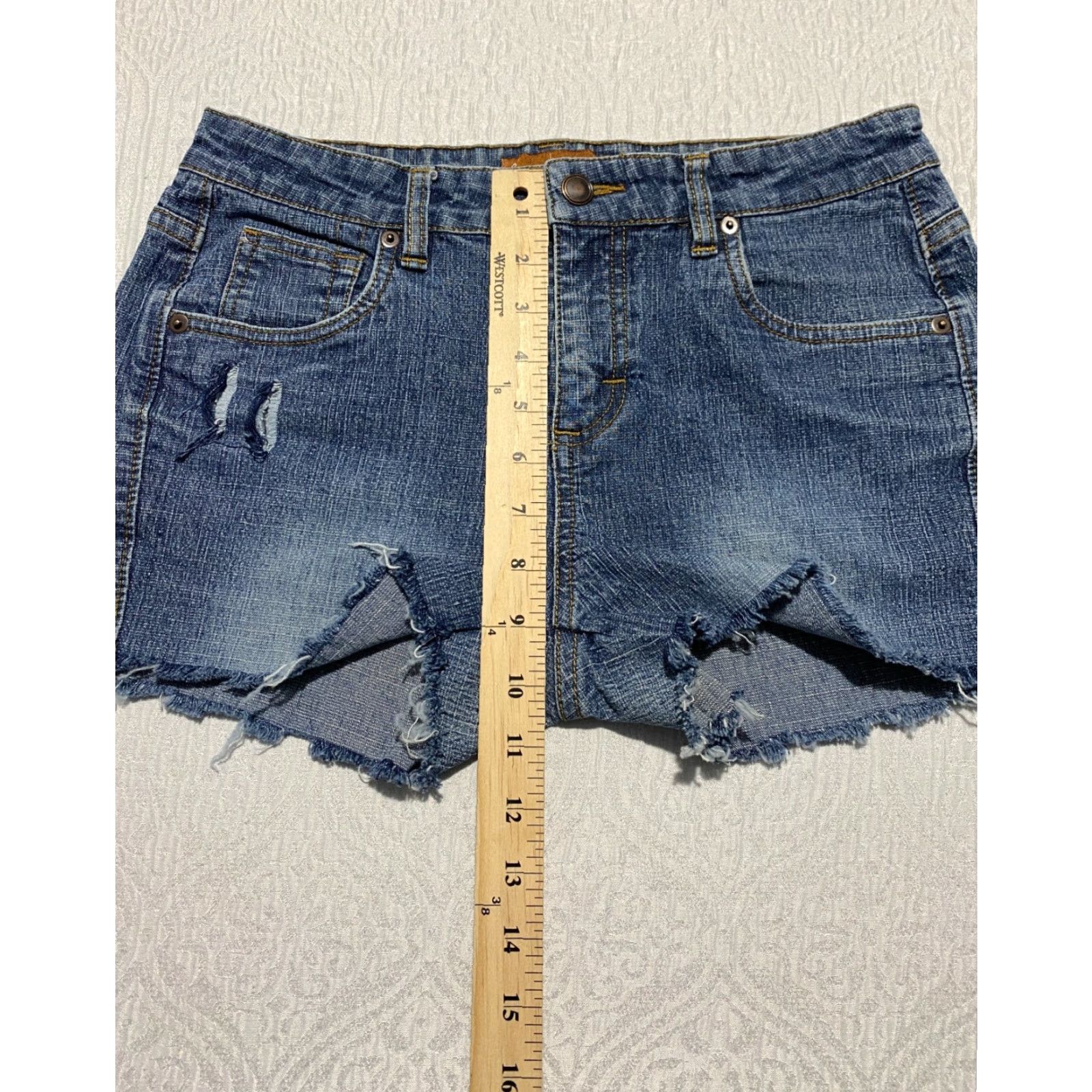 Lee Lee Womens 28 Denim Cut-Off Shorts Distressed Stretch 2.5in Inseam Summer Casual Jeans Converted Jorts Blue"} Size 28" / US 6 / IT 42 - 4 Thumbnail