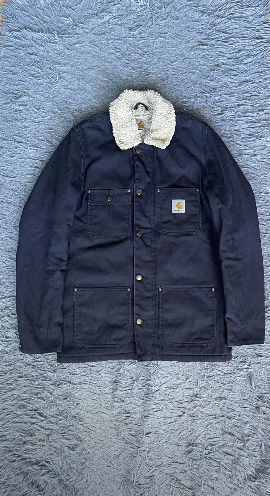 image of Carhartt Phoenix Coat Sherpa Canvas Jacket in Navy, Men's (Size Small)