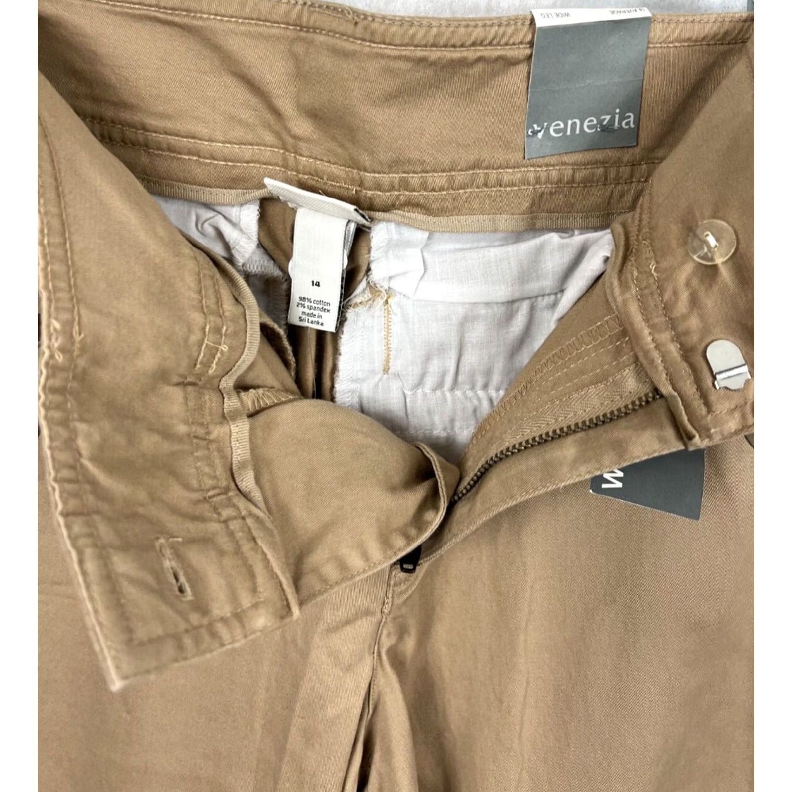 Vintage Lane Bryant Pants Women 14 Average Plus Wide Leg Flare Tan Belt Pocket 34x32 New Size 36" / US 14 / IT 50 - 7 Thumbnail