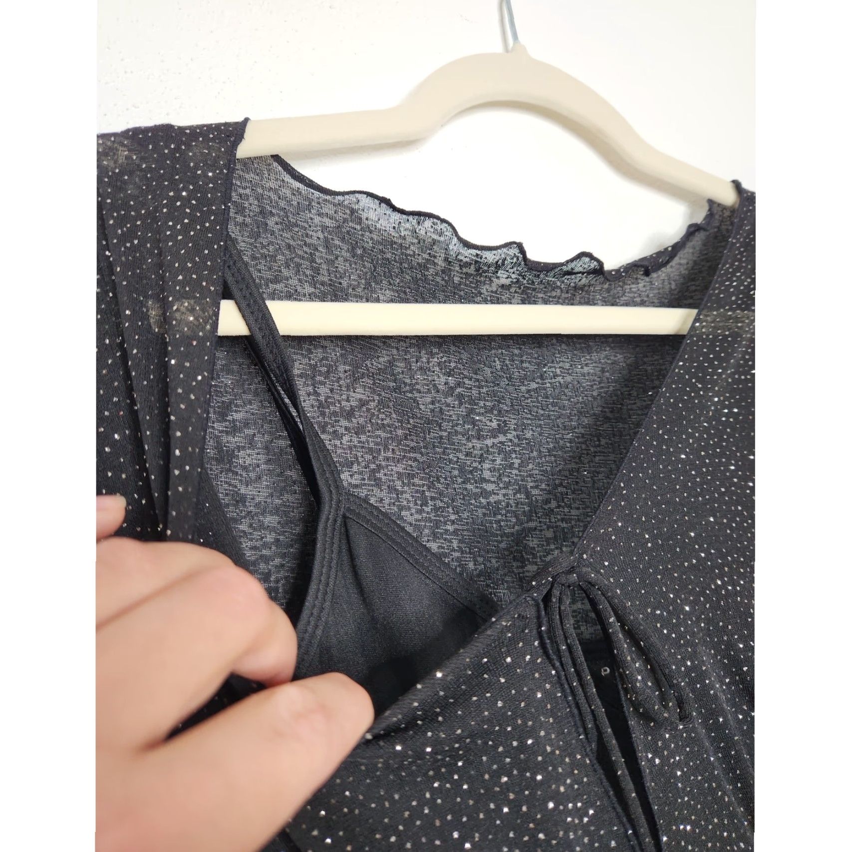 Express VINTAGE Express Black Midi Dress Small Women Autumn 90s Y2K Sundress Witchy Sparkle Fall Size S / US 4 / IT 40 - 4 Thumbnail