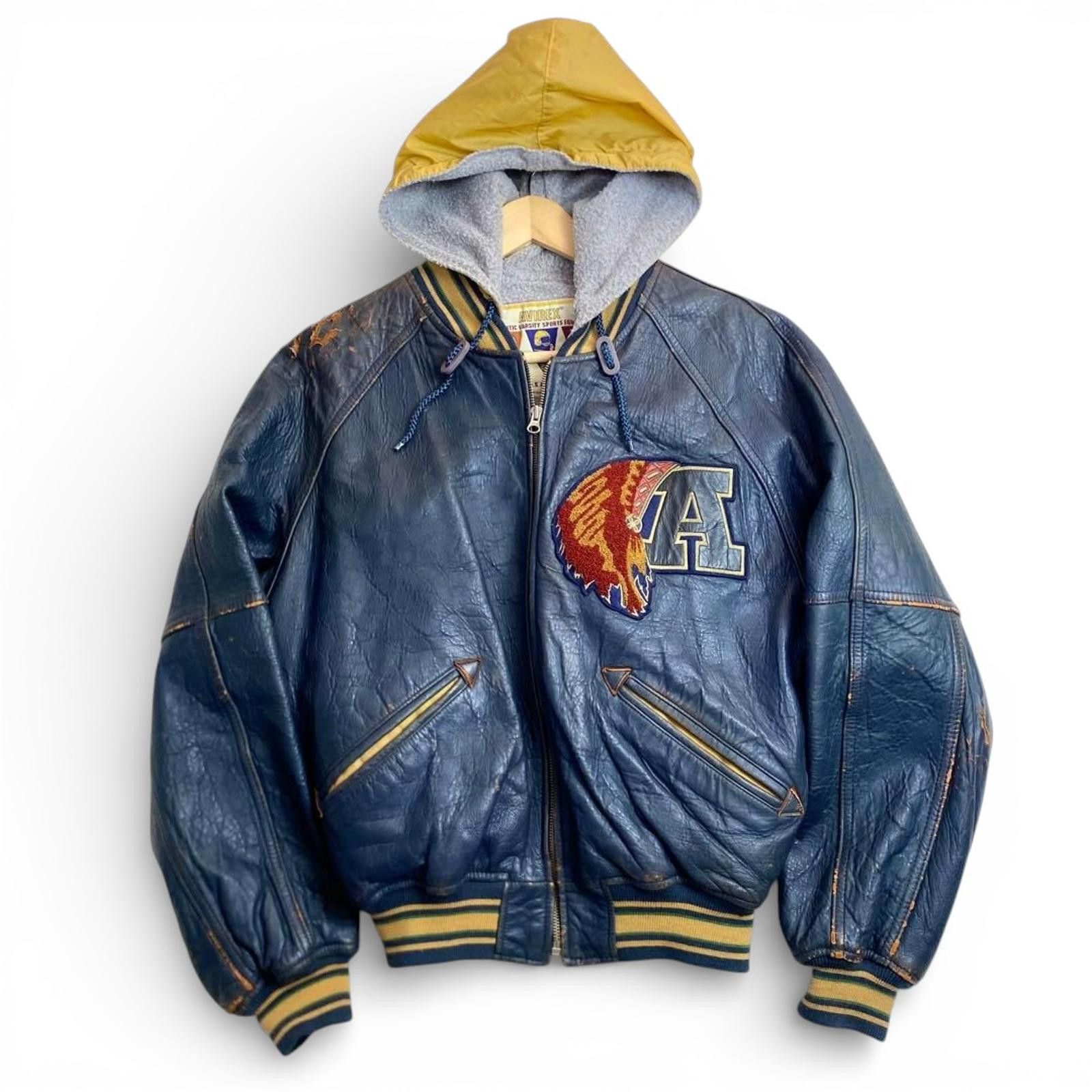 Avirex Avirex - Vintage Men's Leather Bomber Jacket with Hood Size US M / EU 48-50 / 2 - 2 Thumbnail