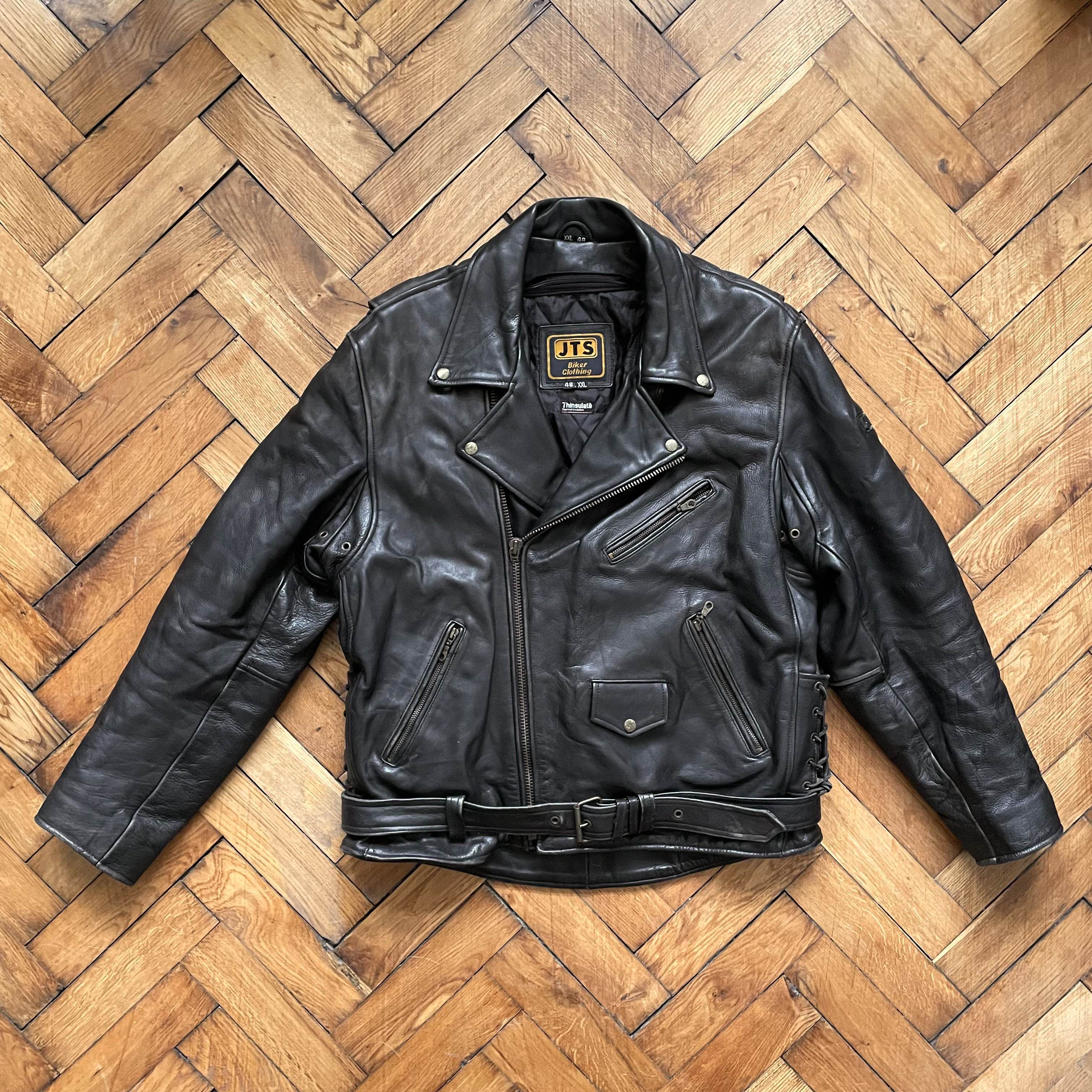 image of Vintage Jts Black Leather Motorcycle Biker Jacket Size Xxl, Men's