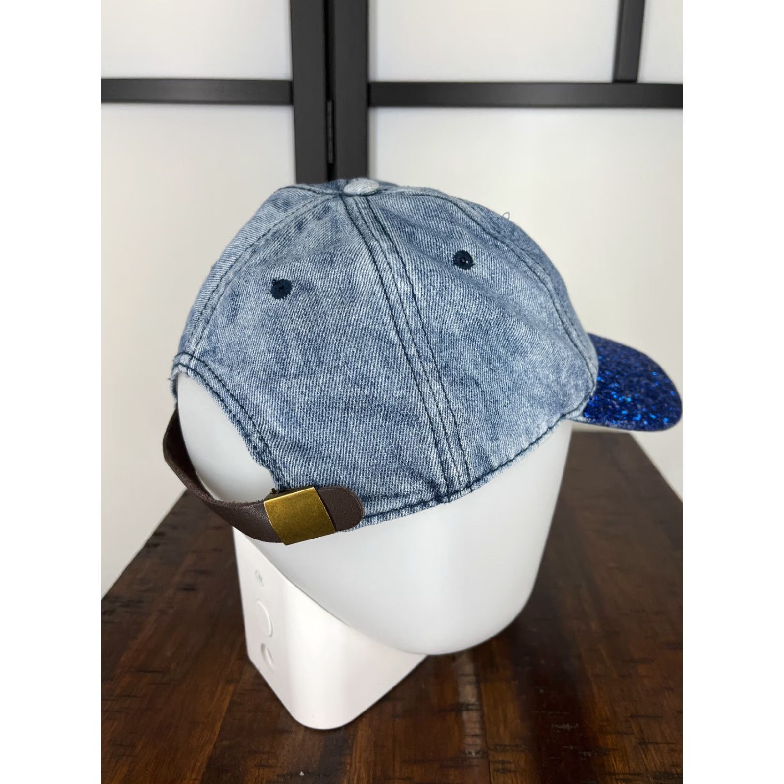 Walmart Walmart Hat Strap Back Womens One Size Blue Denim Look Glittery Sparkly Bill Cotton Size ONE SIZE - 7 Thumbnail