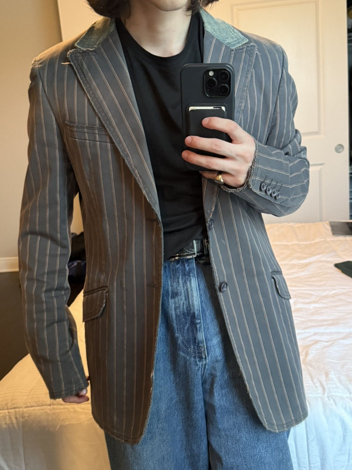 Dolce & Gabbana D&G Dolce Gabbana Pinstripe Deconstructed Blazer Y2K Archive Size 42R - 4 Thumbnail
