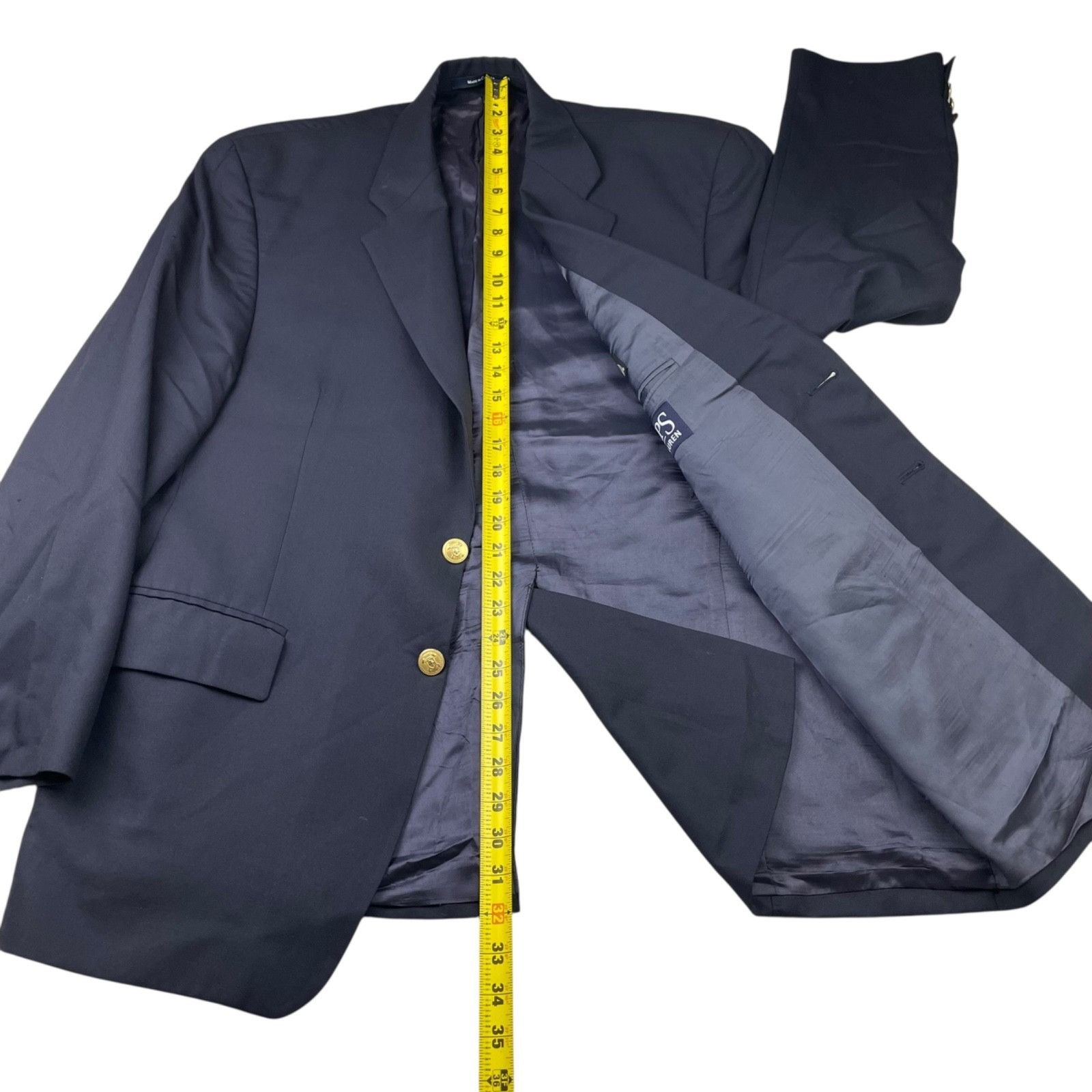 Chaps Chaps Ralph Lauren Men's 100% Wool Gold Buttons 2-Button Bla Size 44R - 15 Thumbnail