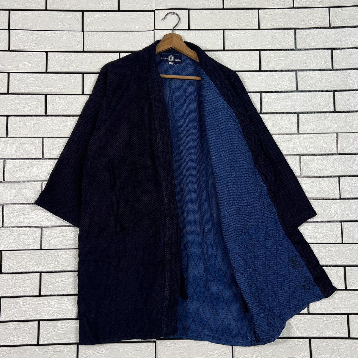 Japanese Brand Indigo Bushu Navy Blue Sashiko Thick Weave Kimono #4155-C190 Size US L / EU 52-54 / 3 - 8 Thumbnail