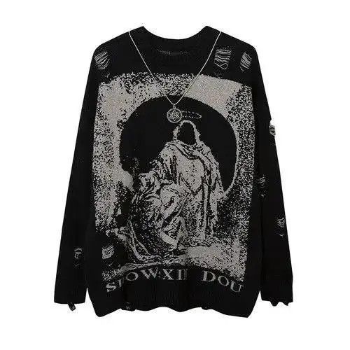 VIBE Unisex Streetwear Hip Hop Destroyed Hole Ripped Sweater Size US M / EU 48-50 / 2 - 1 Preview