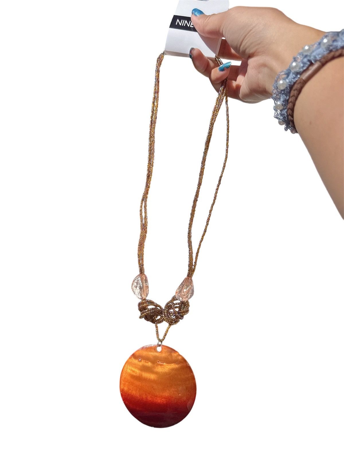 Nine West Nine West beaded real natural shell pendant necklace orange Size ONE SIZE - 2 Thumbnail