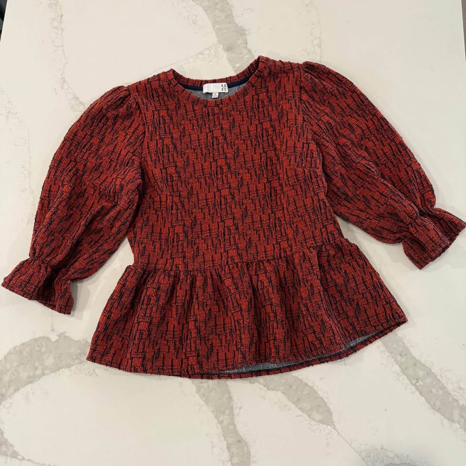 Anthropologie Ro & De Anthropologie Red Boucle Peplum Blouse Women’s Small Size S / US 4 / IT 40 - 1 Thumbnail