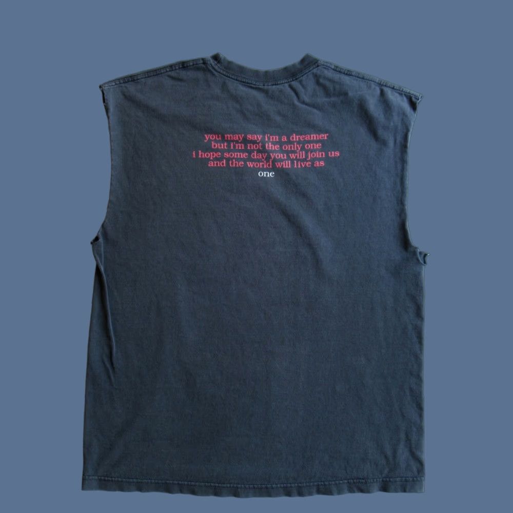 VINTAGE John Lennon 1996 T Shirt 90s Graphic Print Black XL Men Sleeveless Crew Neck Distressed Shoulder Hole
