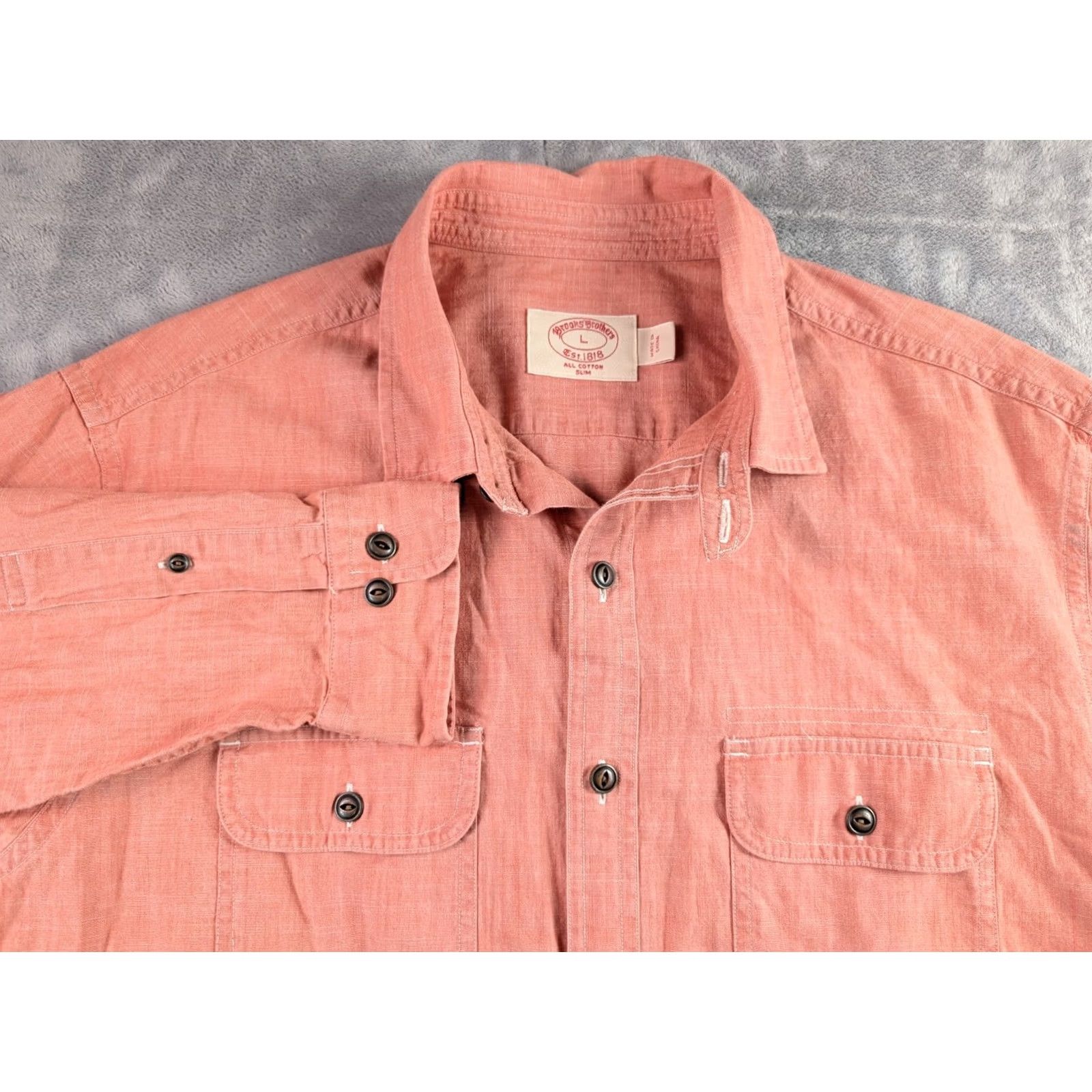 Brooks Brothers Brooks Brothers Shirt Men's L Red Cotton Chambray Pockets Button Up Long Sleeve Size US L / EU 52-54 / 3 - 2 Thumbnail