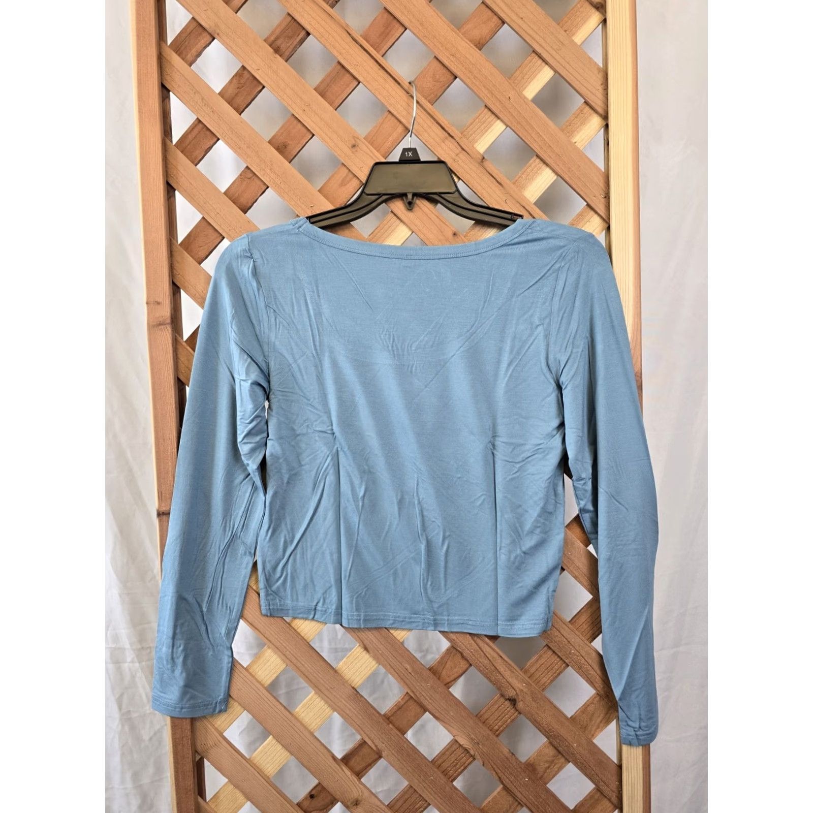 Vintage GGOV Womens Long Sleeve Crop Top Square Crewneck Top Light Blue L Size L / US 10 / IT 46 - 8 Thumbnail