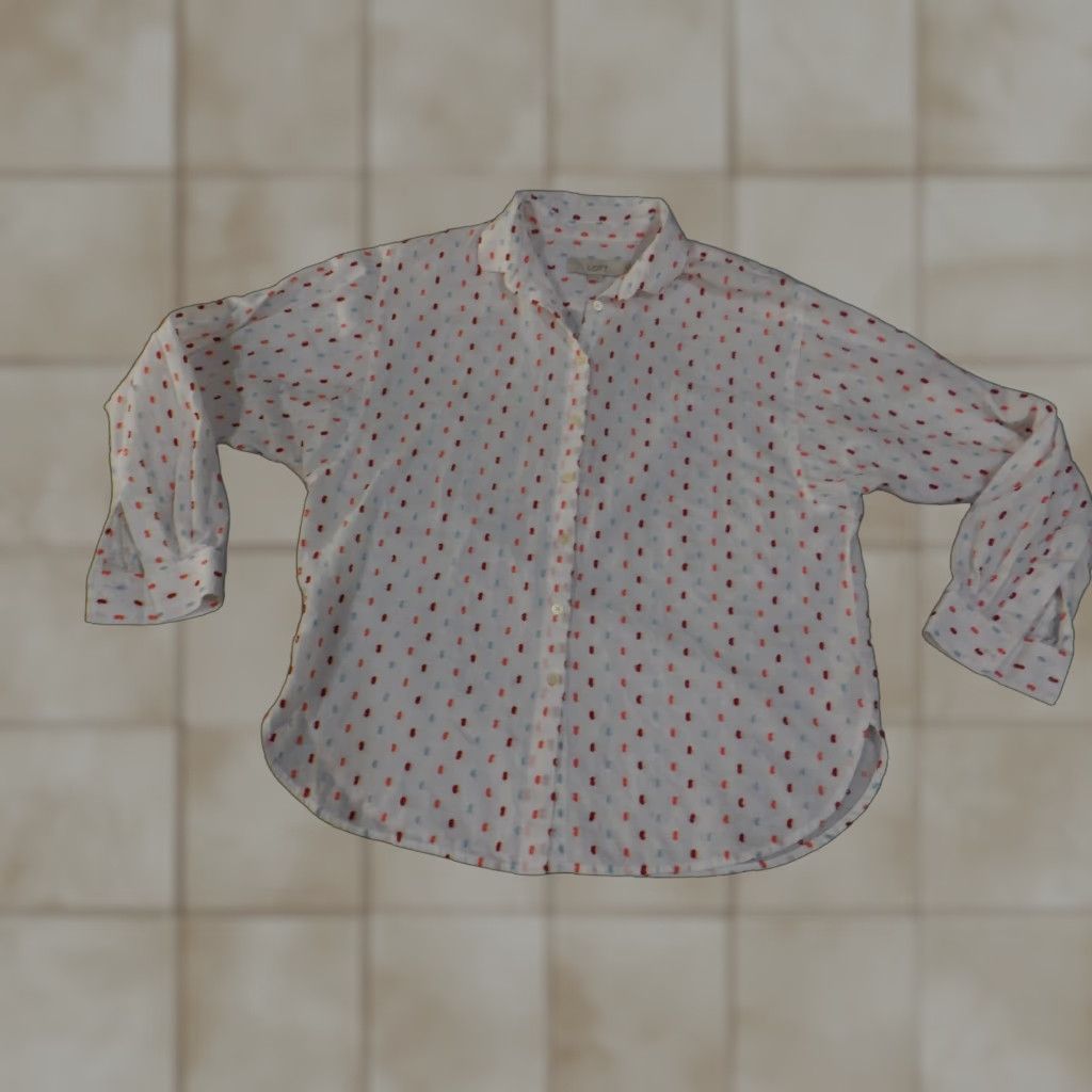 Loft LOFT Shirt Womens XS White Geometric Button-Up Casual Comfort Regular Size XS Size XS / US 0-2 / IT 36-38 - 1 Thumbnail