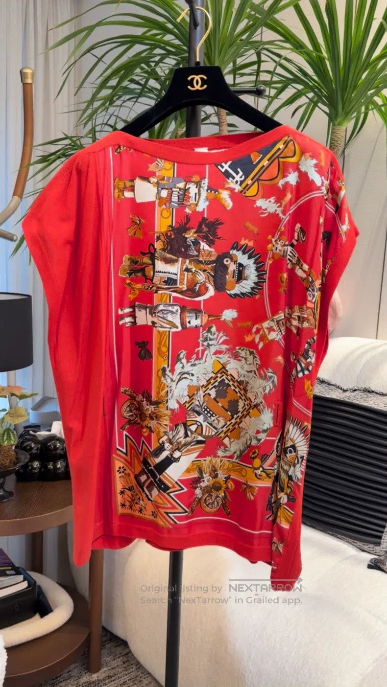 Hermes Hermes Red Indian Printed Silk T-Shirt Size XS / US 0-2 / IT 36-38 - 1 Thumbnail