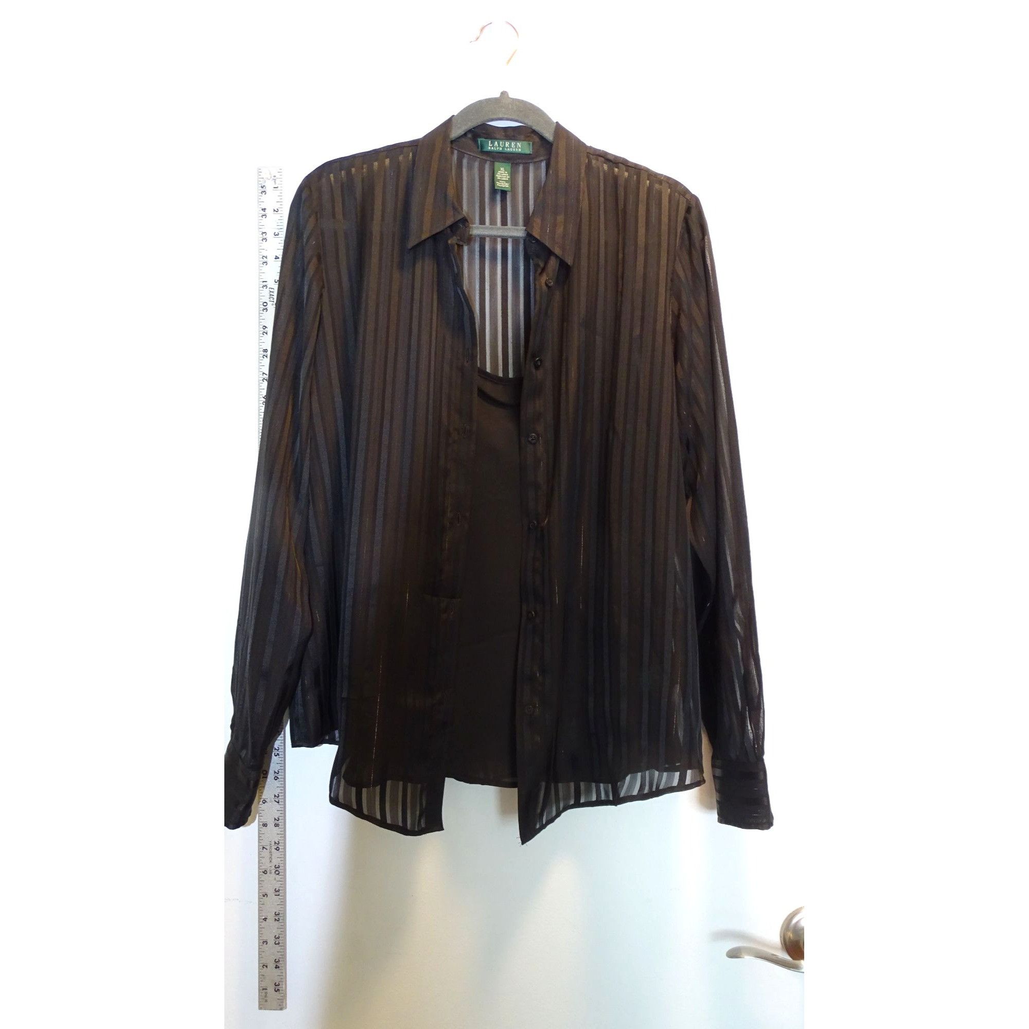 Lauren Ralph Lauren Lauren Ralph Lauren Sheer Black Striped Blouse & Camisole Se Size XL / US 12-14 / IT 48-50 - 3 Thumbnail