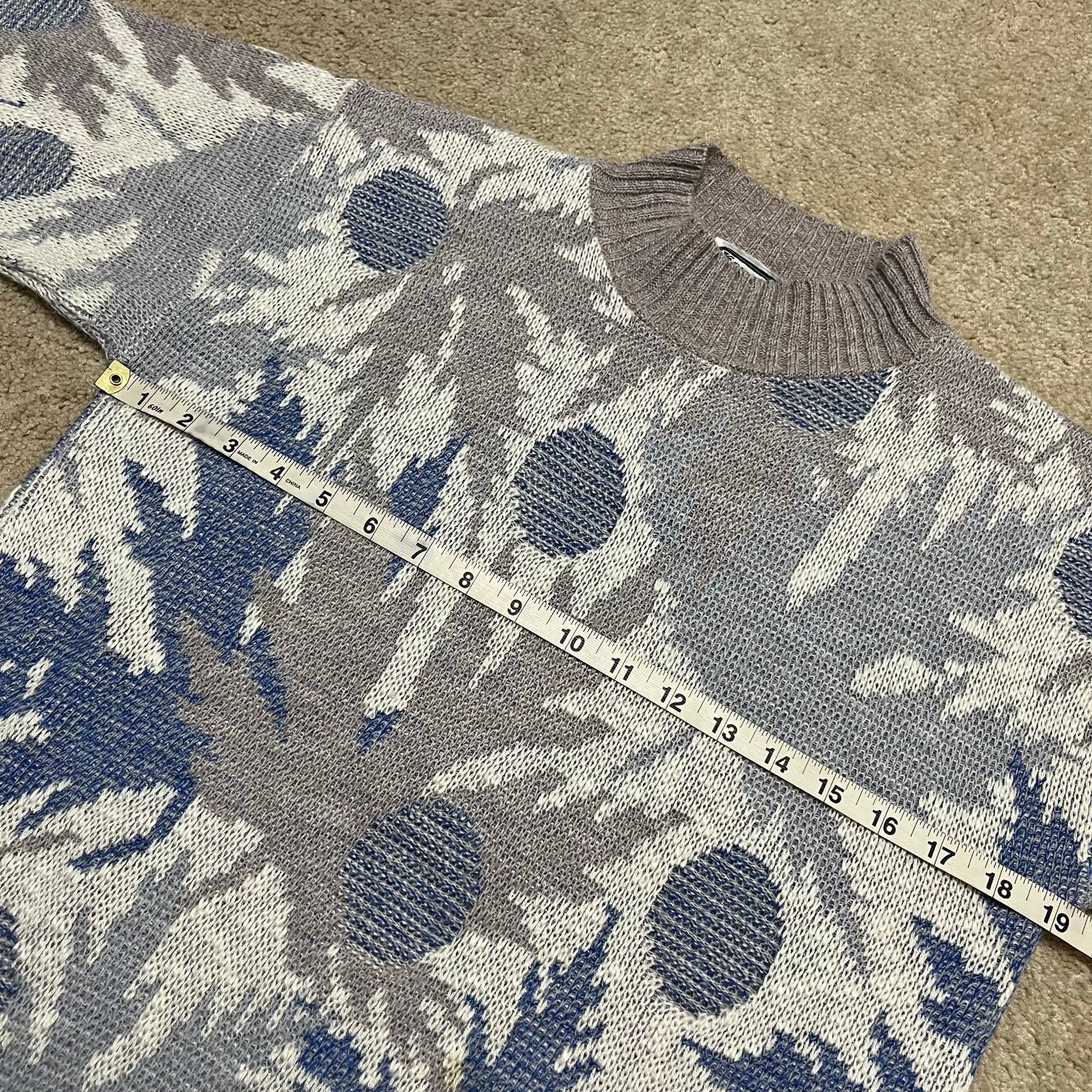 Other Vintage 90s Kenneth Too Abstract Leaf Knit Sweater Blue Gray Size S / US 4 / IT 40 - 6 Thumbnail