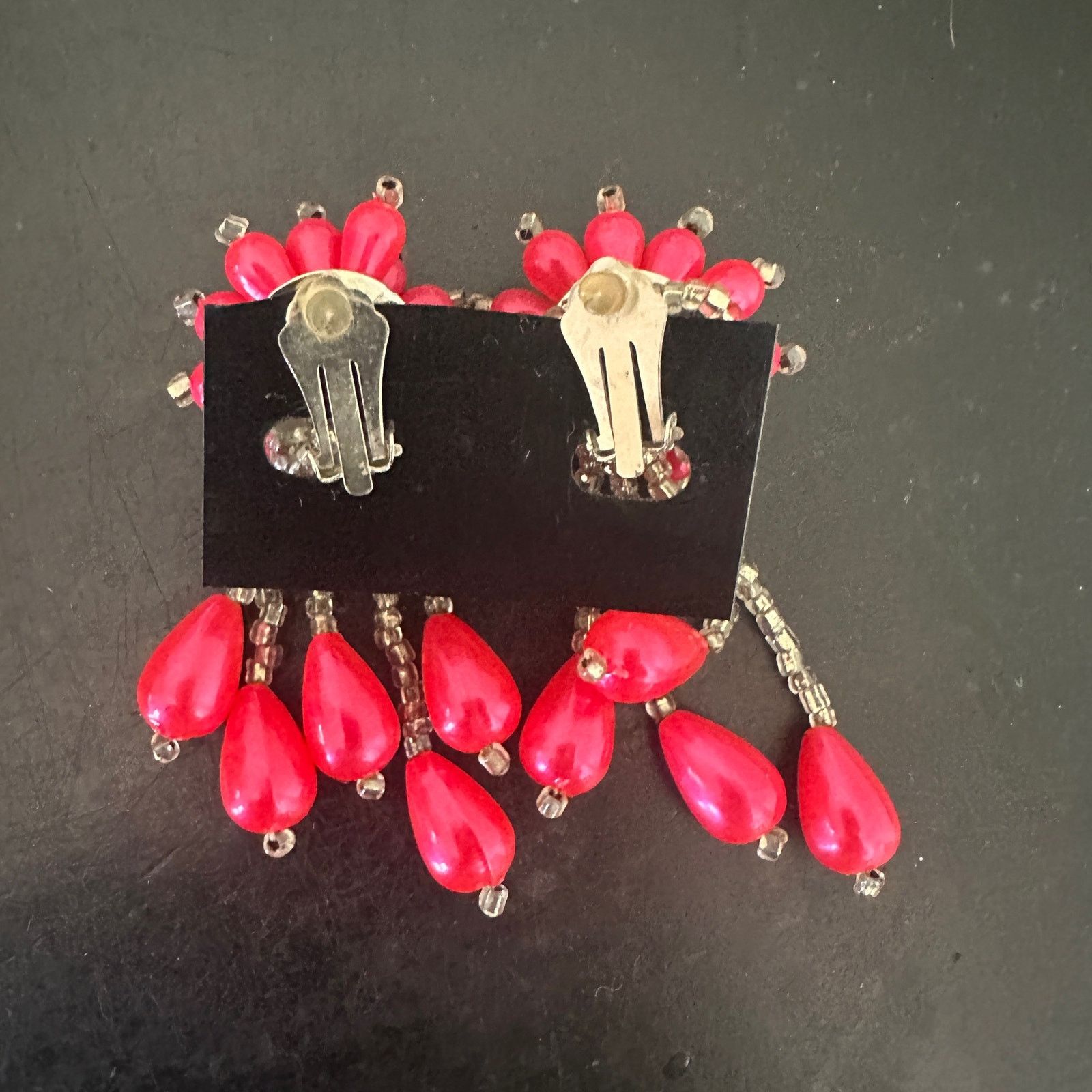 Vintage Vintage 1980s Pink Fuschia Beaded Dangle Clip On Earrings Size ONE SIZE - 3 Thumbnail