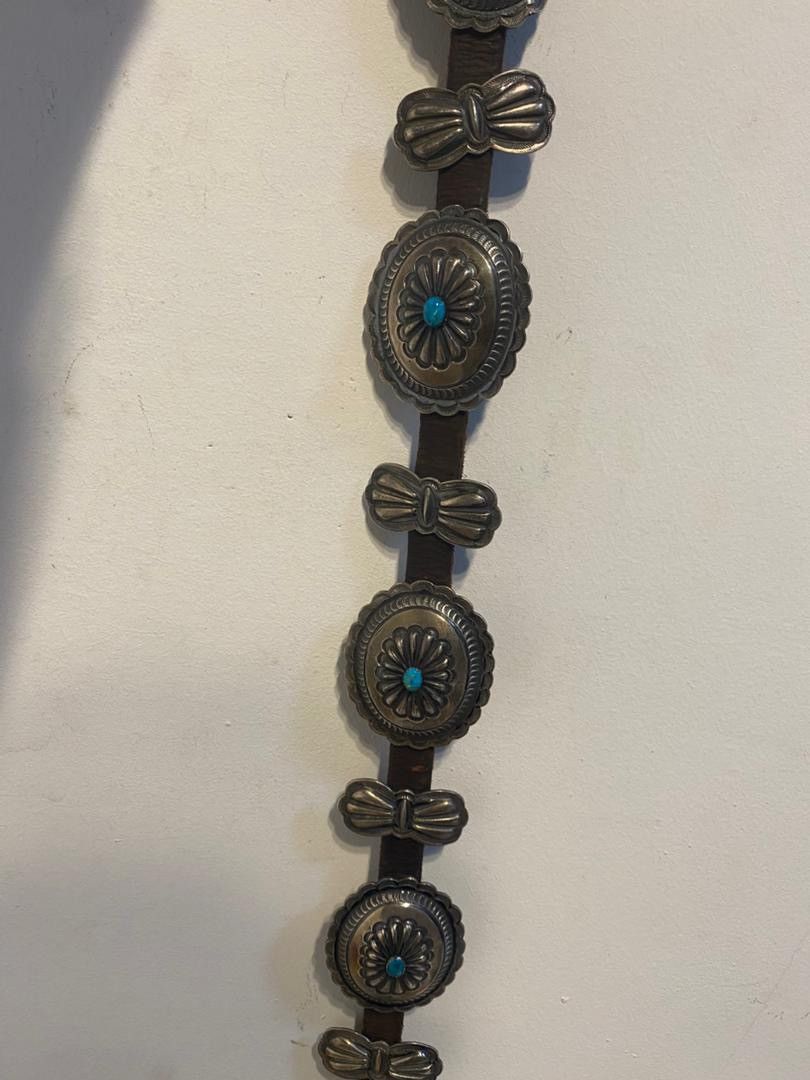 Sterling Silver Signed H Morgan Navajo Sterling ,Turquoise Concho Belt Size ONE SIZE - 9 Thumbnail