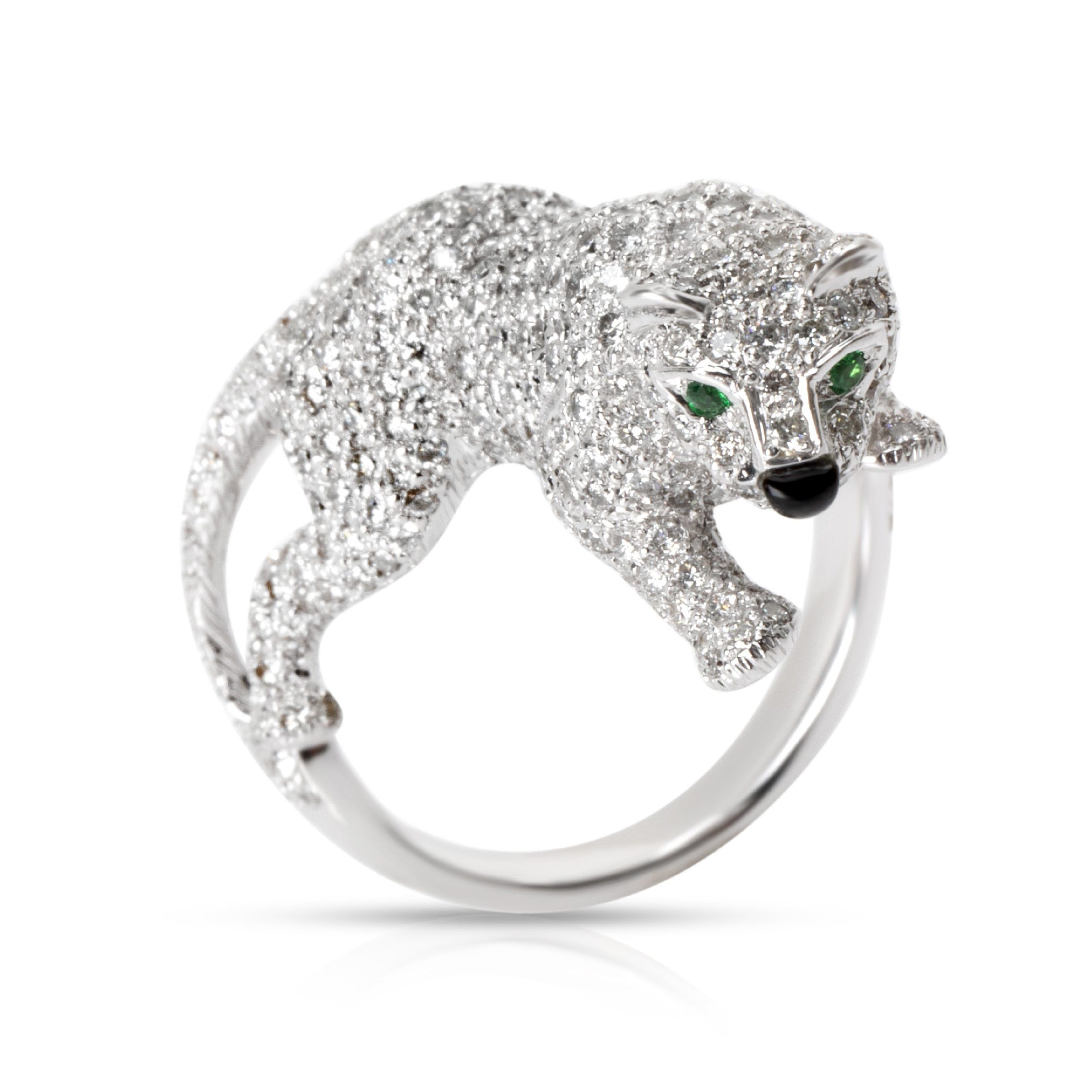Crouching Panther Diamond Ring in 18K White Gold 2.00 CTW