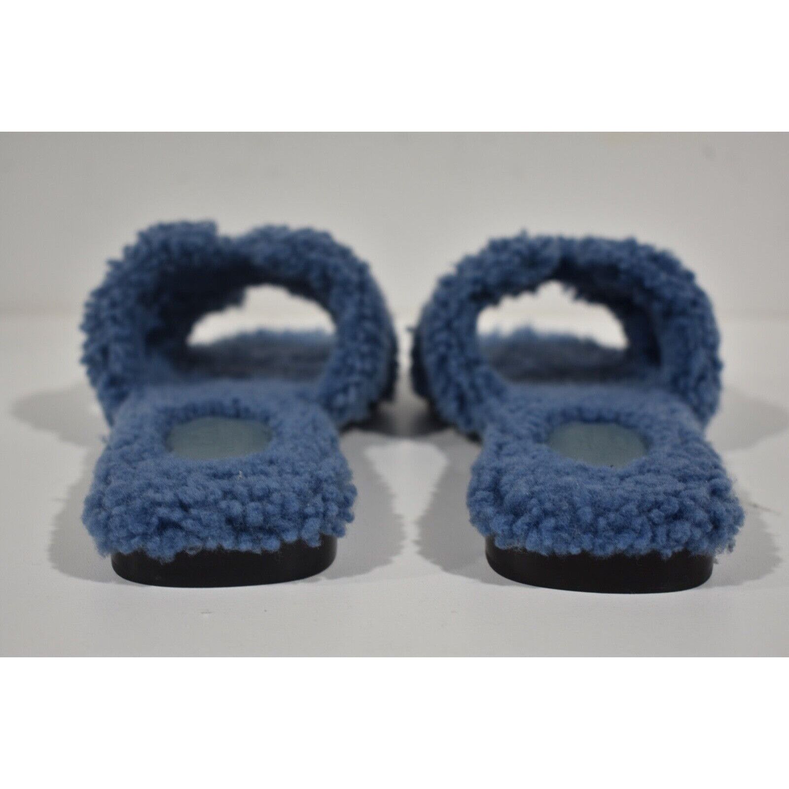 Hermes Hermes Oran Teddy Shearling Fur Blue Logo Slide Sandal Size US 8.5 / IT 38.5 - 11 Thumbnail