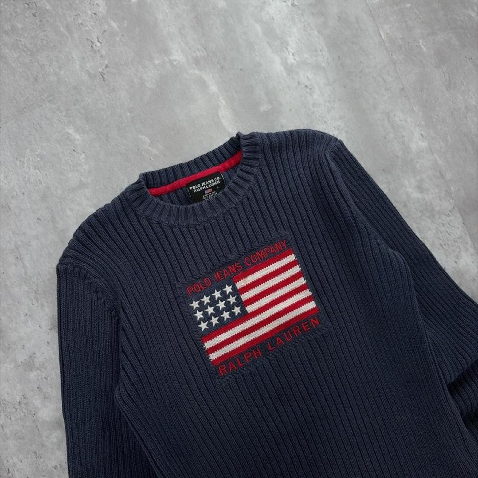 Polo Ralph Lauren Vintage Polo Jeans Comoany USA Flag Quilted Knit Sweater Size L / US 10 / IT 46 - 5 Thumbnail