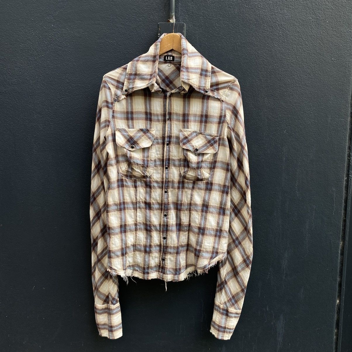LE GRANDE BLEU (L.G.B.) Brown Plaid Distressed Shirt