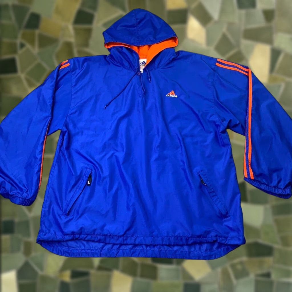 Adidas VINTAGE Adidas Jacket Mens XL Blue Windbreaker Hooded 3-Stripe 90s Y2K Zip Pockets All Seasons Size US XL / EU 56 / 4 - 1 Thumbnail