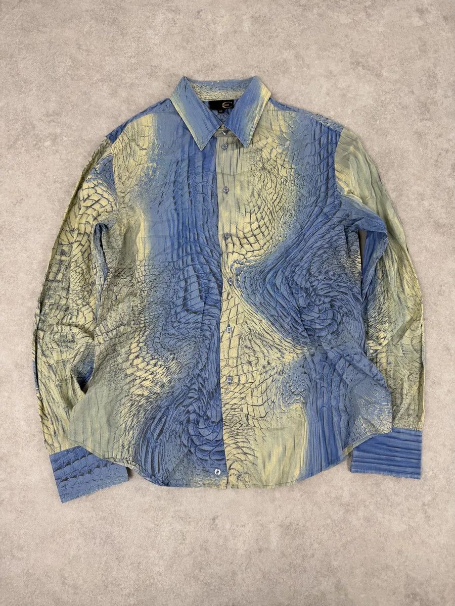 Just Cavalli SS2002 Cavalli Blue & Beige Crocodile Effect Shirt Size US L / EU 52-54 / 3 - 5 Thumbnail