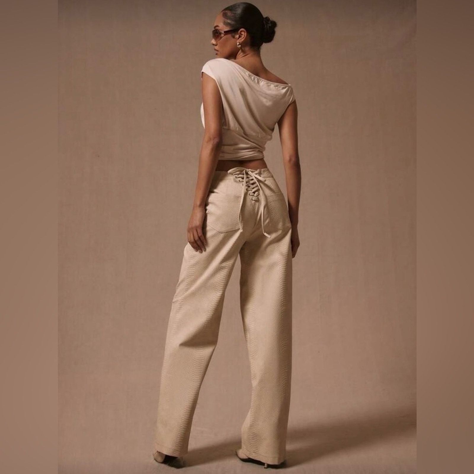 Other New Y2K Elegant Cream Faux Leather Pants size s Size 26" / US 2 / IT 38 - 1 Thumbnail