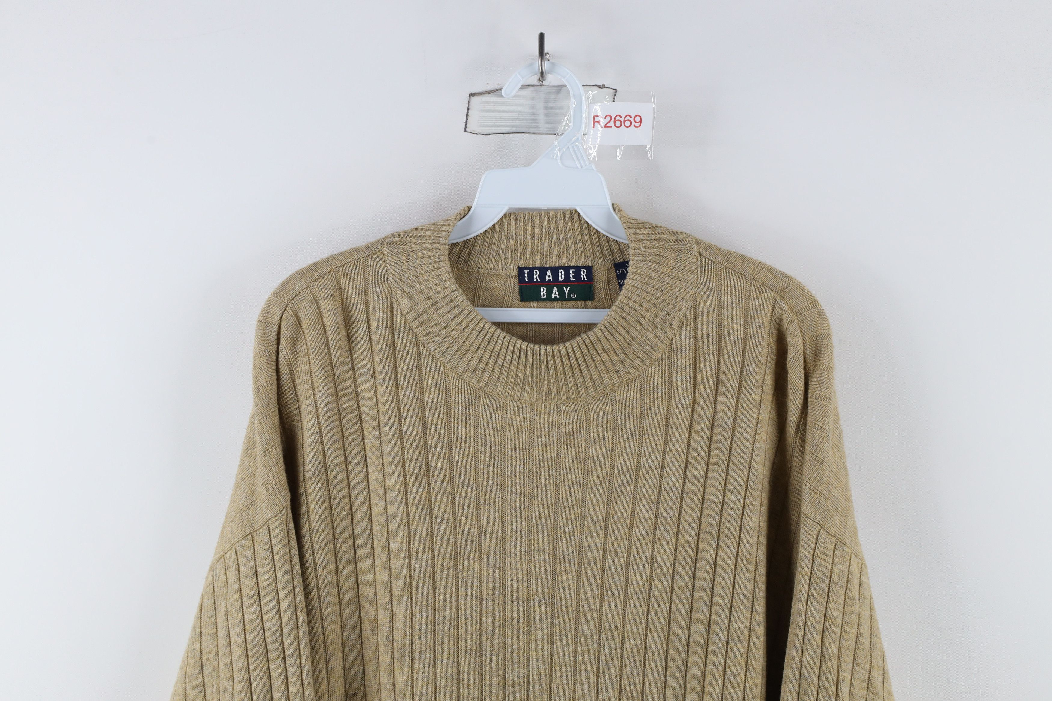 Vintage Vintage 90s Streetwear Wool Blend Ribbed Knit Sweater Beige Size US XL / EU 56 / 4 - 2 Thumbnail