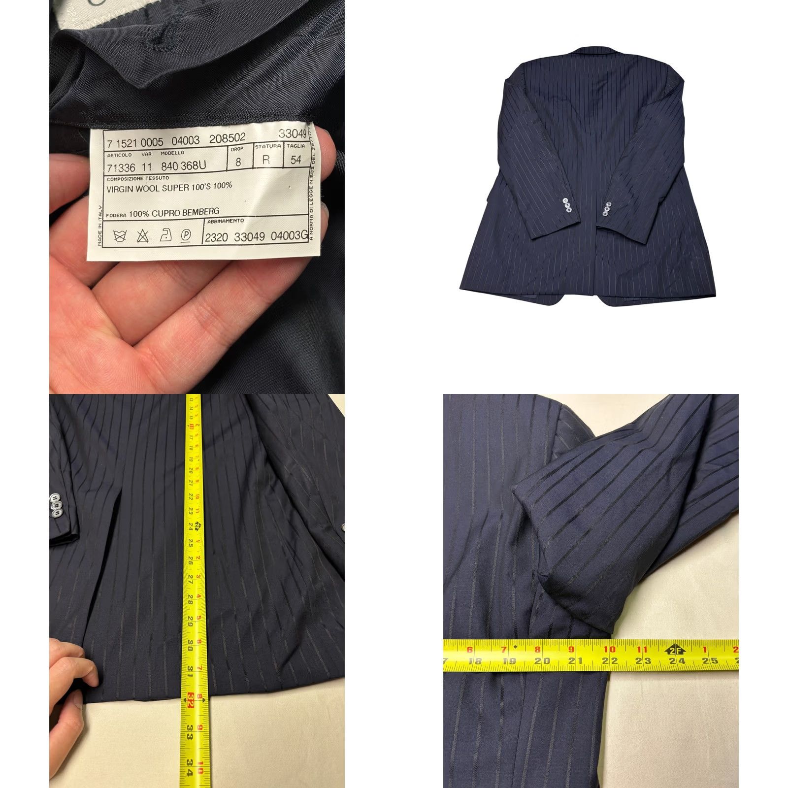 Pal Zileri Pal Zileri Cerimonia Mens Navy Pinstripe 100s Wool Blazer Italy 54R Eu 44R US Size 44R - 8 Thumbnail