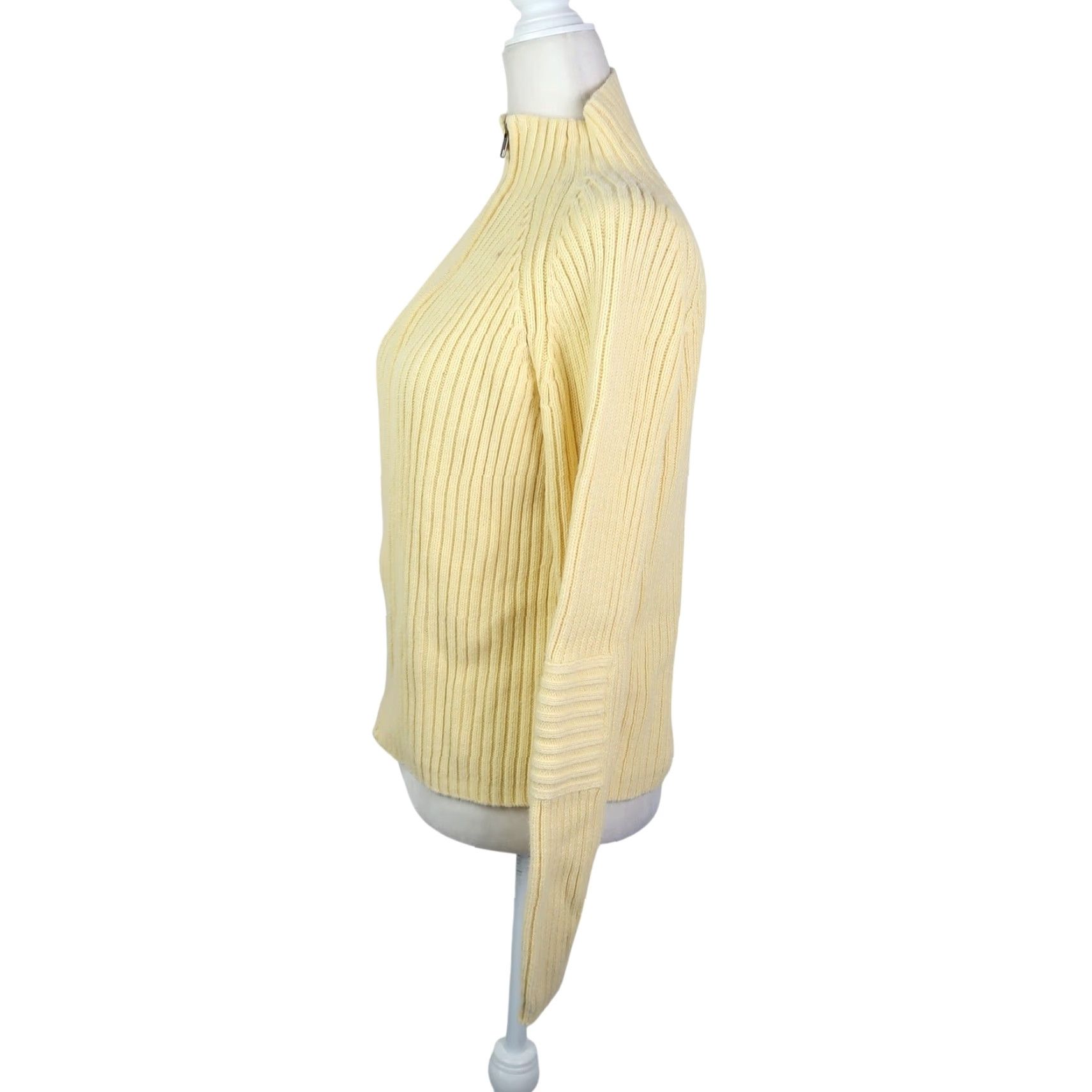 Vintage VINTAGE Christopher & Banks Yellow Rib Knit Zip Front Cardigan Sweater L Womens 90s Mock Neck Long Sleeve Solid Spring Cotton Ramie Size L / US 10 / IT 46 - 3 Thumbnail
