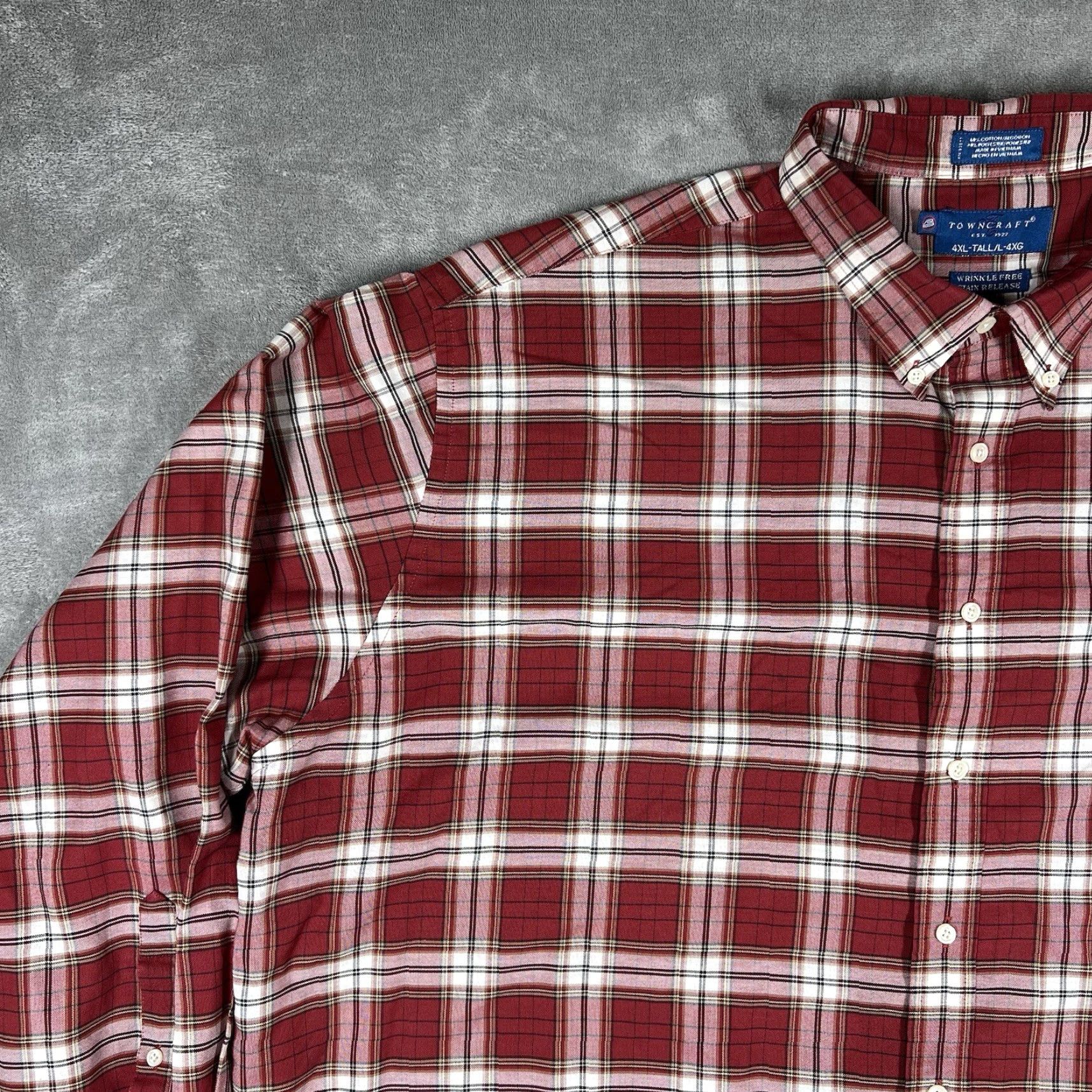 Vintage Towncraft Men 4XLT Flannel Plaid Button-Down Shirt Long Sleeve Casual Red 60% Cotton 40% Polyester Big & Tall with Pockets Size US XXL / EU 58 / 5 - 3 Thumbnail