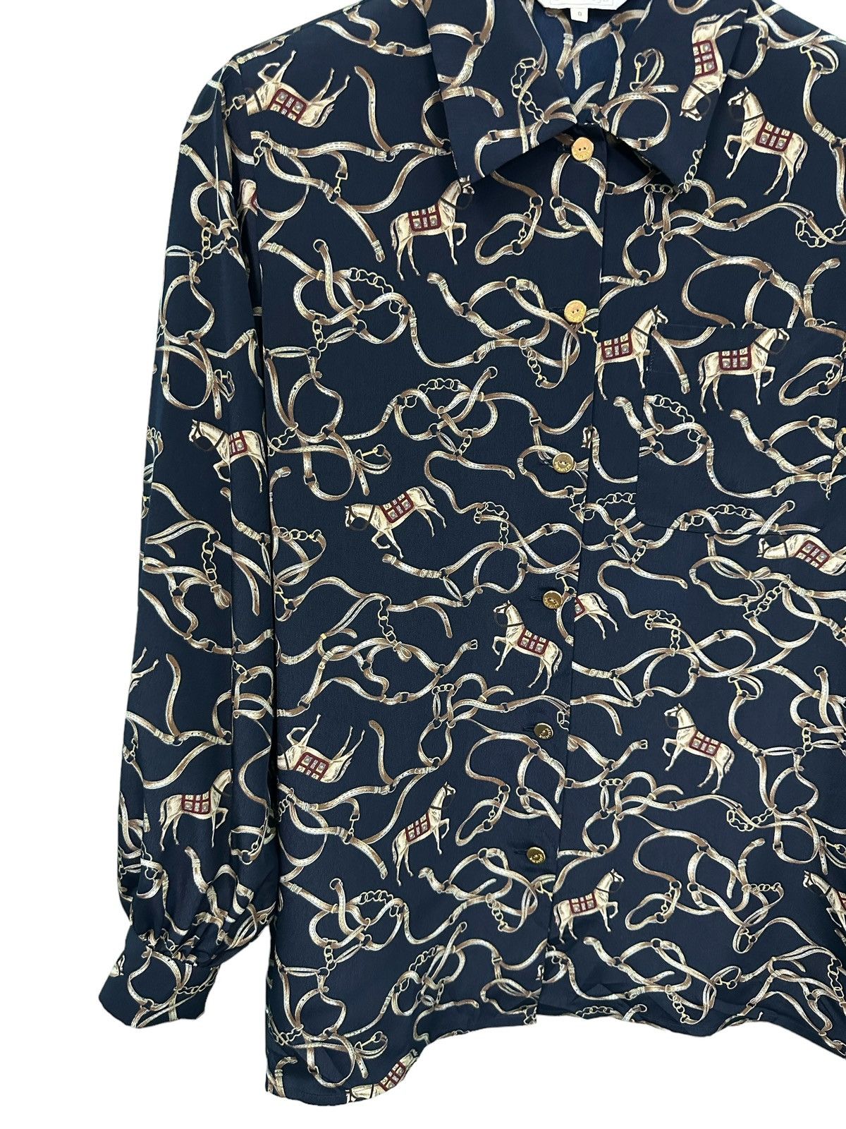 Burberry Prorsum RARE VINTAGE BURBERRYS CHAIN HORSE OVERPRINT BLOUSE Size L / US 10 / IT 46 - 2 Thumbnail