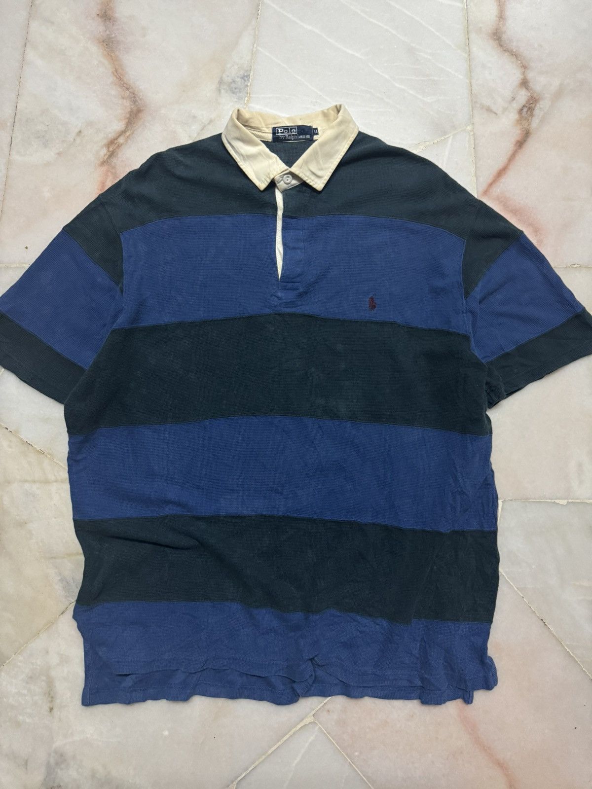 Polo Ralph Lauren VINTAGE 1990s Polo Ralph Lauren Stripe Heavy Waffle Cotton Size US XL / EU 56 / 4 - 10 Thumbnail