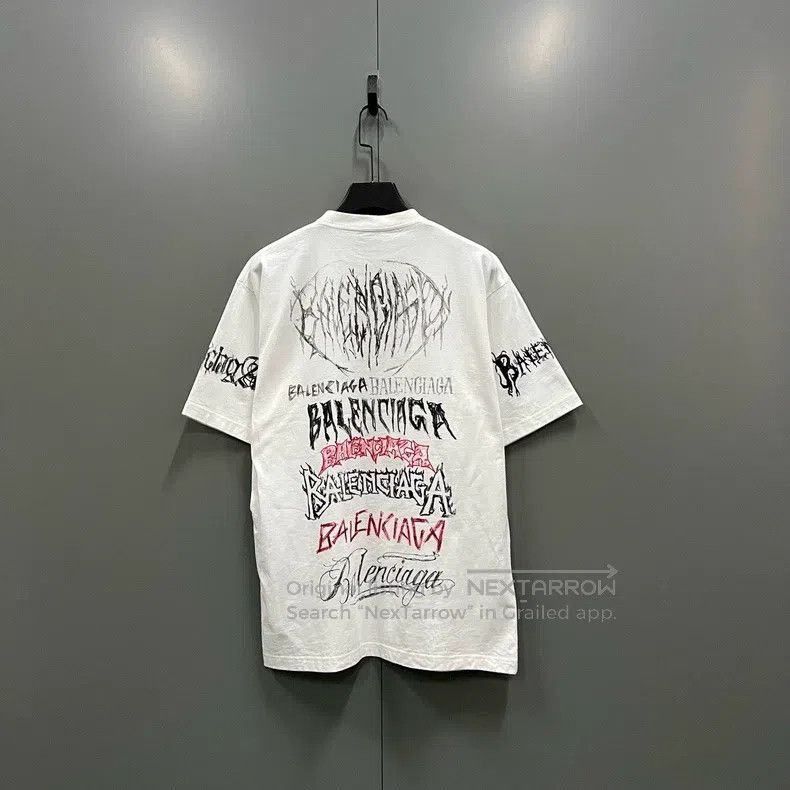 Balenciaga Balenciaga White Letter Printed Round Neck Short Sleeve Size US XS / EU 42 / 0 - 3 Thumbnail