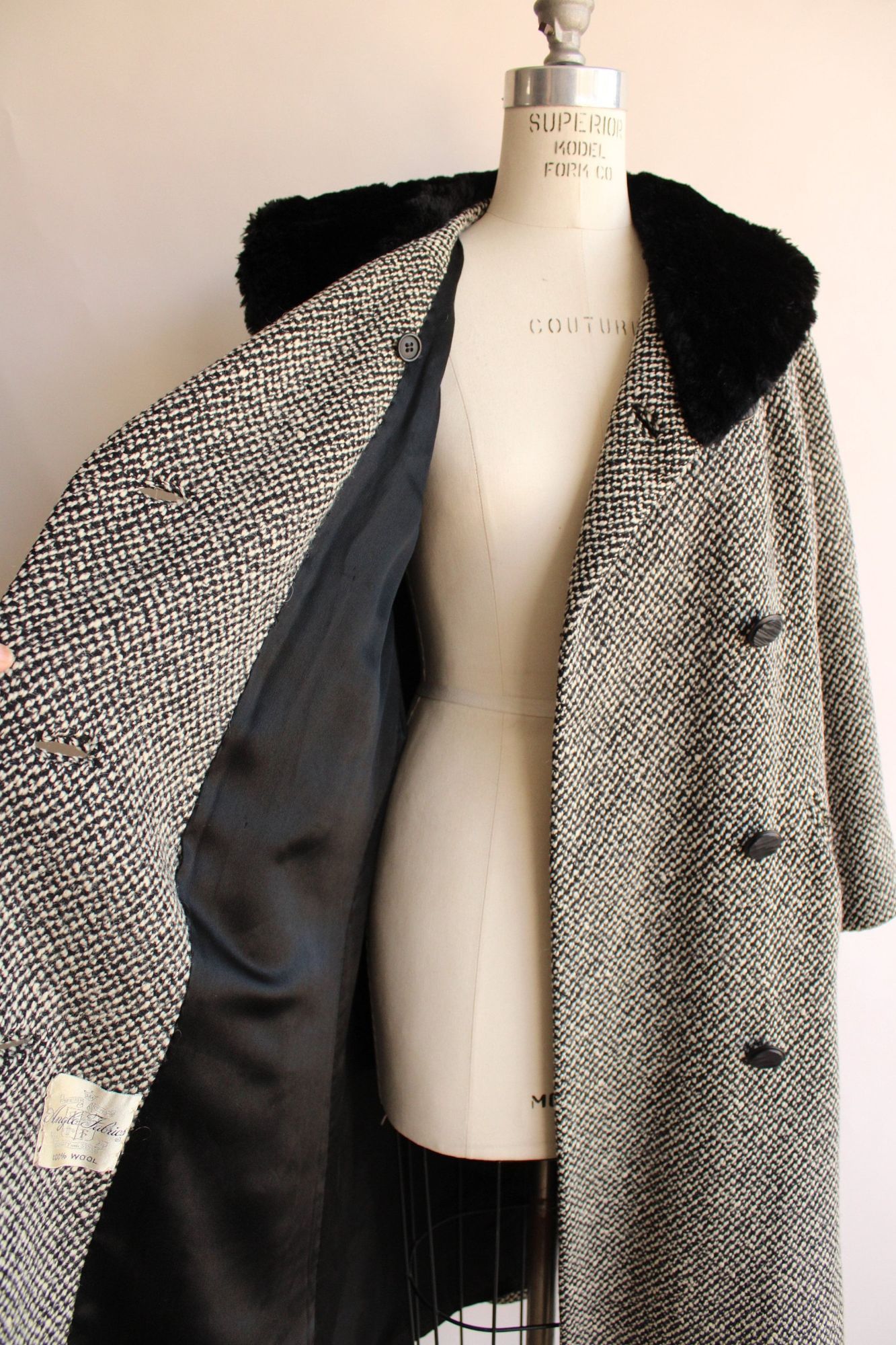 Bergdorf Goodman Vintage 1950s Coat, Bergdorf Goodman Black and White Tweed W Size L / US 10 / IT 46 - 12 Thumbnail