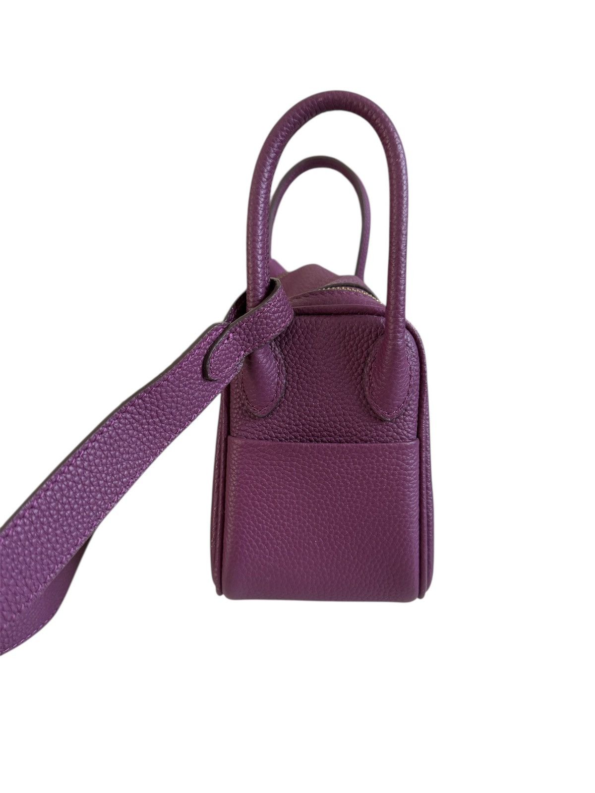 Designer LEATHER PURPLE BAG MINI BIRKIN STYLE SMALL GOLD HARDWARE Size ONE SIZE - 3 Thumbnail
