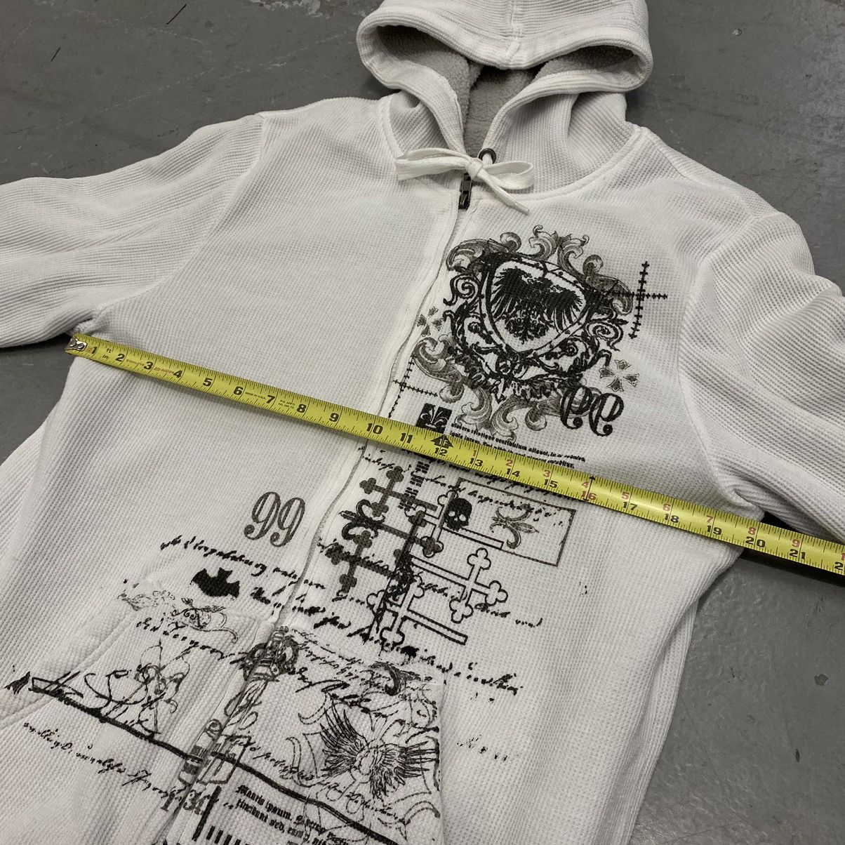 Affliction × Japanese Brand × Vintage Vtg Y2K Baggy Waffle Thermal Hoodie Gothic Big Print Grunge Size US M / EU 48-50 / 2 - 2 Thumbnail