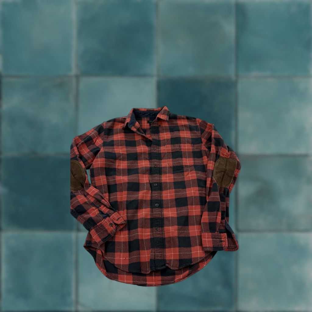 J.Crew J.CREW Men's Medium Red Black Plaid Flannel Shirt with Elbow Patches Casual Button-Up Size US M / EU 48-50 / 2 - 1 Thumbnail