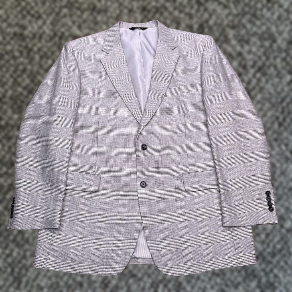 Jos. A. Bank Jos. A. Bank Blazer 44R Gray Linen Wool Houndstooth Plaid Sport Coat Men Regular Blazer/Coat Notch Lining Acetate Plaid Vintage? No Size 44R - 1 Thumbnail