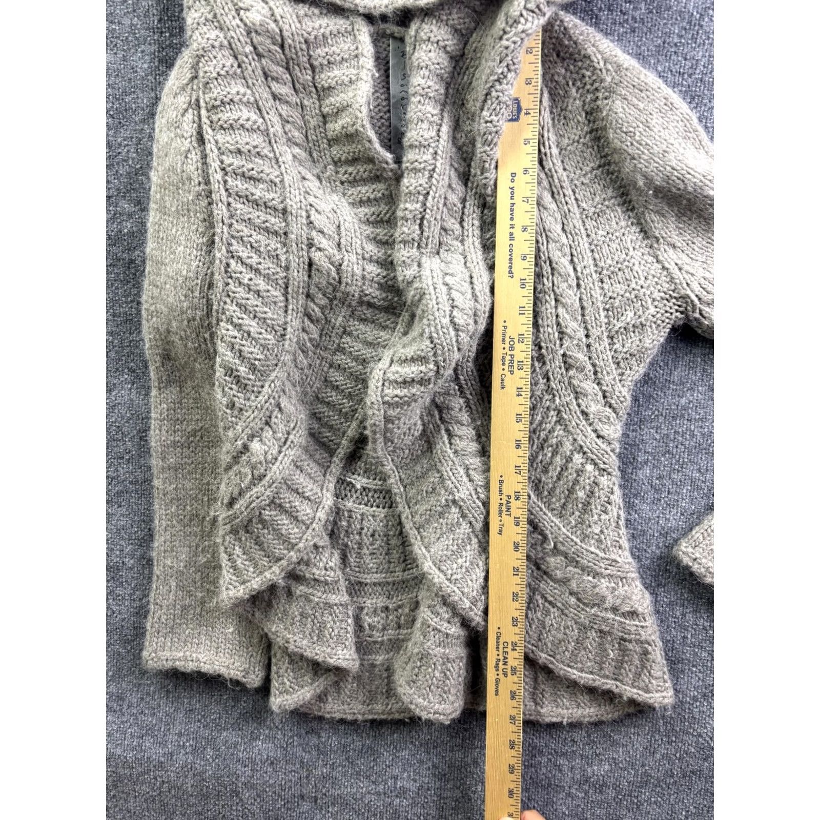 Vintage Elsamanda Cable Knit Cardigan Sweater Womens L Gray Ruffle Alpaca Wool Italy Size L / US 10 / IT 46 - 4 Thumbnail